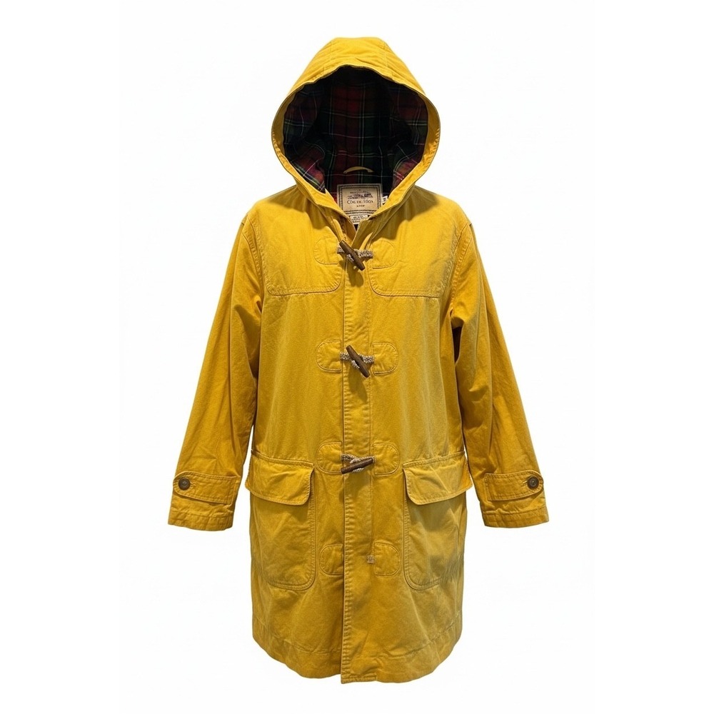 Vintage Calvin Klein Mustard Yellow Cotton Duffle Coat Hooded Plaid Lined Small